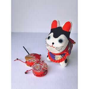 Vintage Japanese Chirimen Cat Doll Fabric Lucky Cat Maneki Neko Handmade